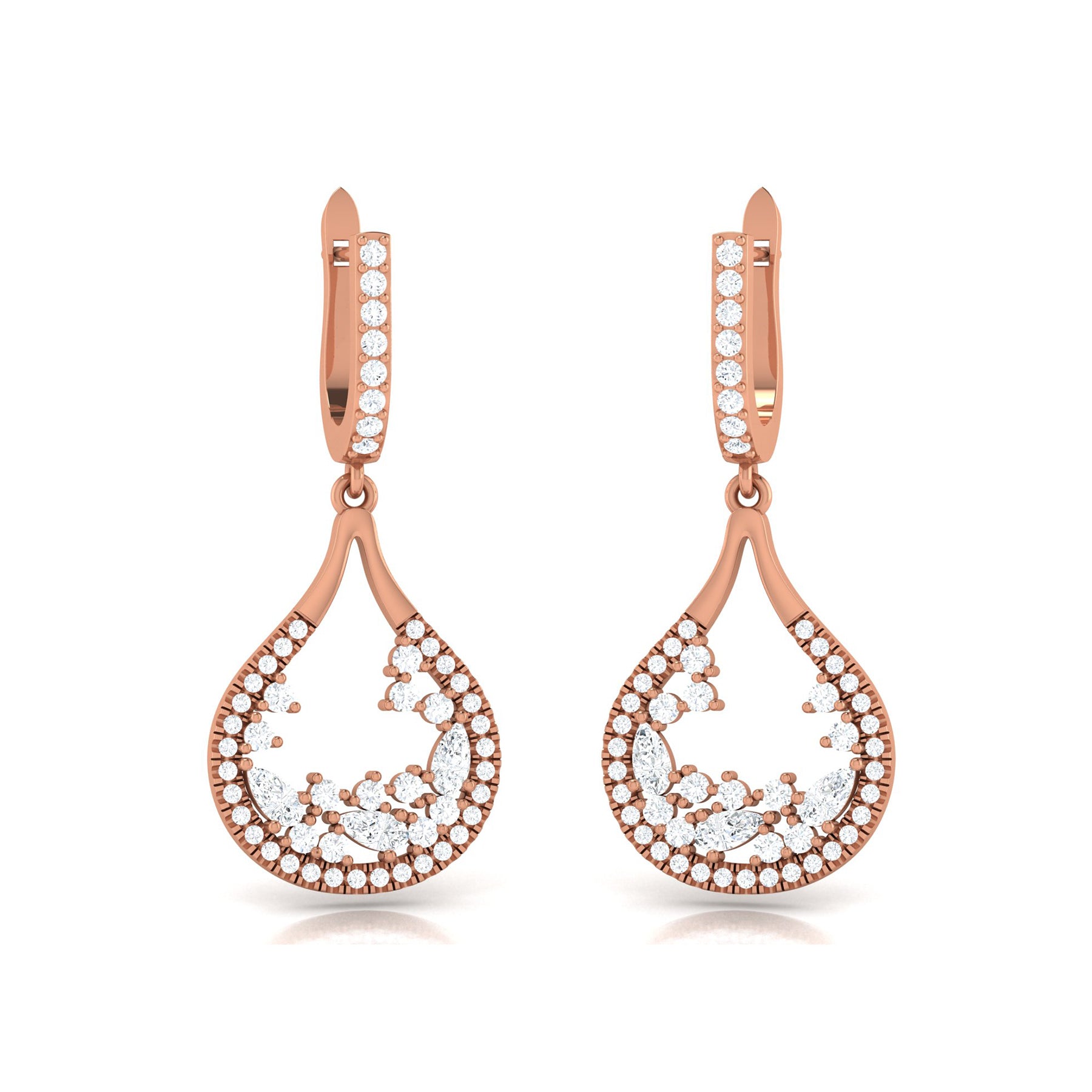 Marriage Wear Rose Gold Bali Earrings with Lab Grown Diamonds Virja