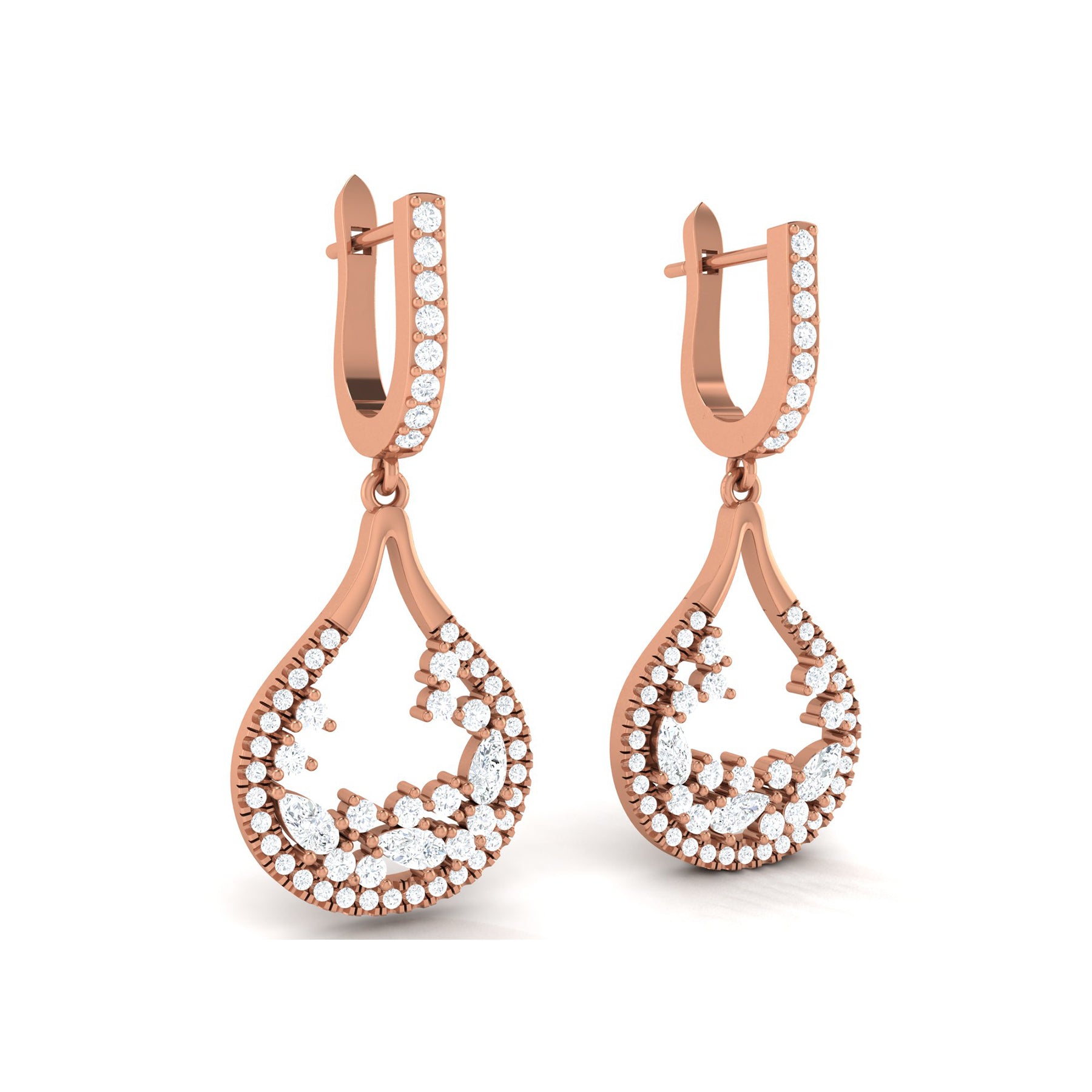 Marriage Wear Rose Gold Bali Earrings with Lab Grown Diamonds Virja