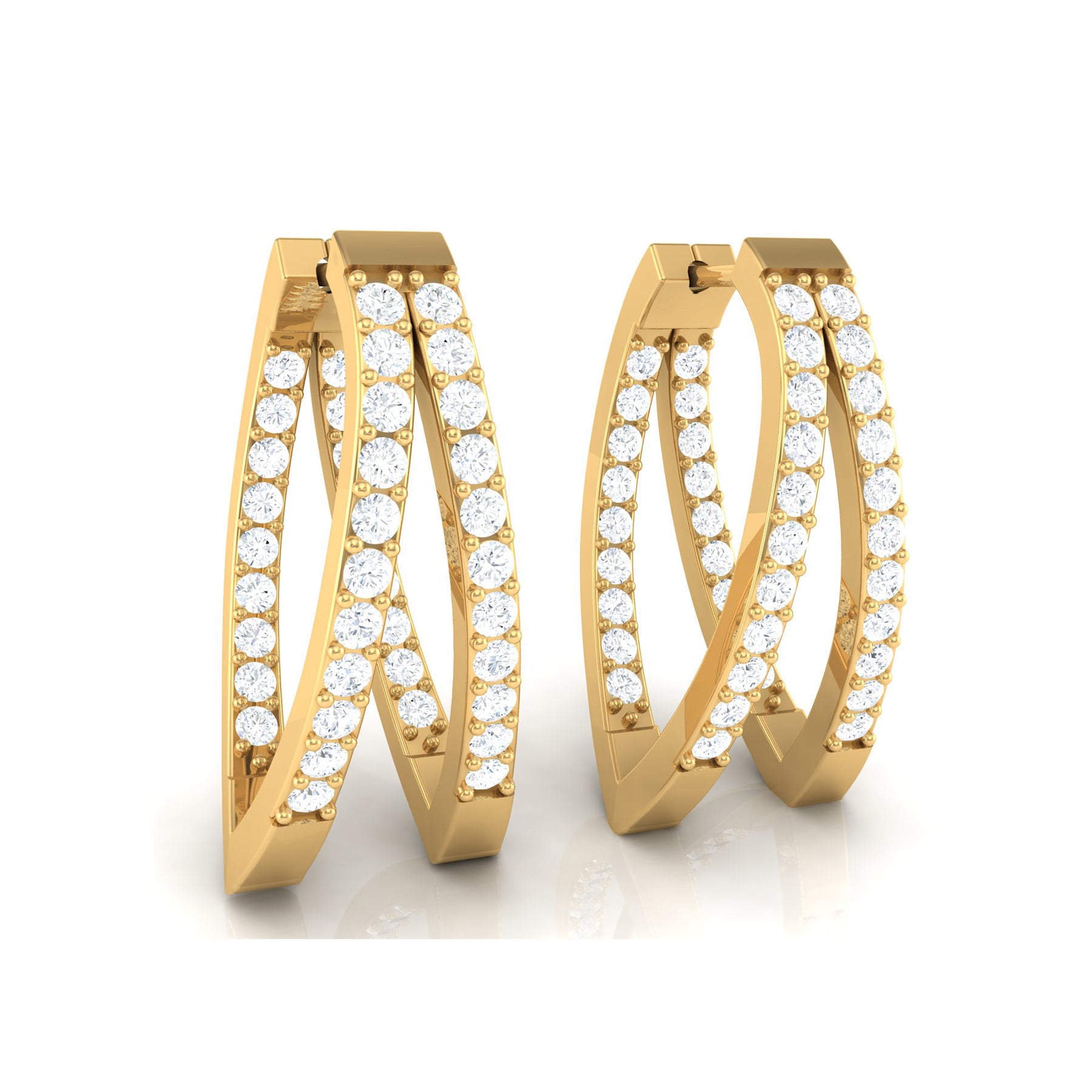 Casual Wear Yellow Gold Bali Earrings with Lab Grown Diamonds Virja